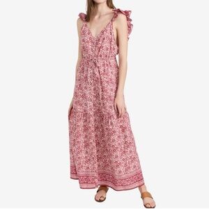 XL FAHERTY Hyland 100% Organic cotton pink floral maxi with cute ruffles straps